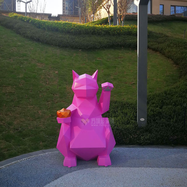 室外玻璃鋼雕塑粉紅切面貓四川園林景觀 室外玻璃鋼雕塑粉紅切面貓四川園林景觀